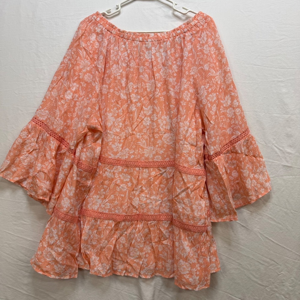 Cato Est. 1946 Womens Plus Size 26/28W Peach Amber Floral Lace Tiered Blouse NWT - Picture 7 of 8